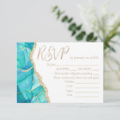 Elegant White Blue Glitter Wedding Menu RSVP (Staand voorkant)