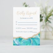 Elegant White Blue Glitter Wedding RSVP (Staand voorkant)