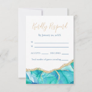 Elegant White Blue Glitter Wedding RSVP