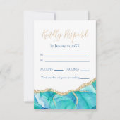 Elegant White Blue Glitter Wedding RSVP Kaartje (Voorkant)