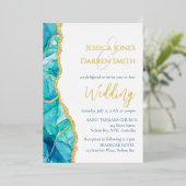 Elegant White Blue Gold Foil Weduwen Uitnodiging (Staand Voorkant)