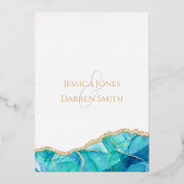 Elegant White Blue Gold Foil Weduwen Uitnodiging (Achterkant)