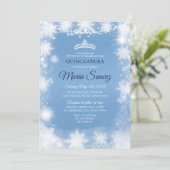 Elegant White & Blue Kerstmis Mis Quince nodigt ui Kaart (Staand voorkant)