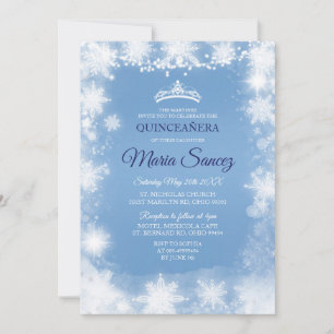 Elegant White & Blue Kerstmis Mis Quince nodigt ui Kaart