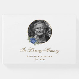Elegant White Blue Roos Floral Funeral Photo Gastenboek
