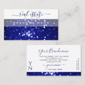 Elegant White Blue Sparking Glitter met Monogram Visitekaartje (Voorkant / Achterkant)