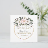 Elegant White Blush Flowers Gold Sweet Sixteen Save The Date (Staand voorkant)