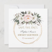 Elegant White Blush Flowers Gold Sweet Sixteen Save The Date (Achterkant)