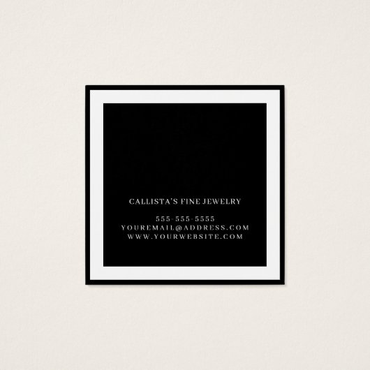 Elegant White Border Cursive Ketting Display Vierkante Visitekaartjes (Achterkant)