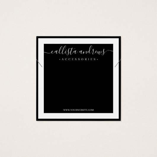 Elegant White Border Cursive Ketting Display Vierkante Visitekaartjes (Voorkant)