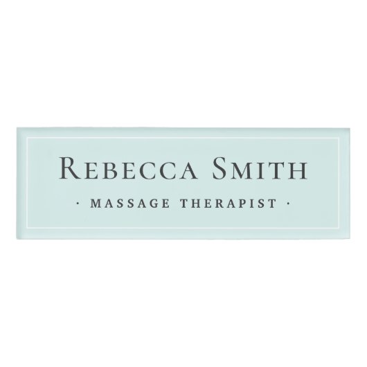 Elegant white border light aqua blue naambadge (Voorkant)