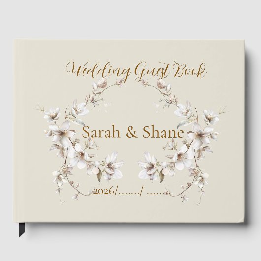 Elegant White Botanical Blossom Ivory Wedding Gastenboek (Voorkant)