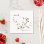 Elegant White Botanical Blossom Ivory Wedding Servet (Insitu)