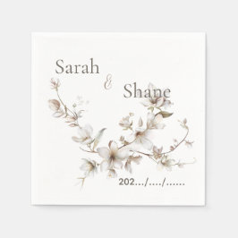 Elegant White Botanical Blossom Ivory Wedding Servet