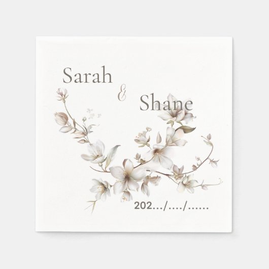 Elegant White Botanical Blossom Ivory Wedding Servet (Voorkant)