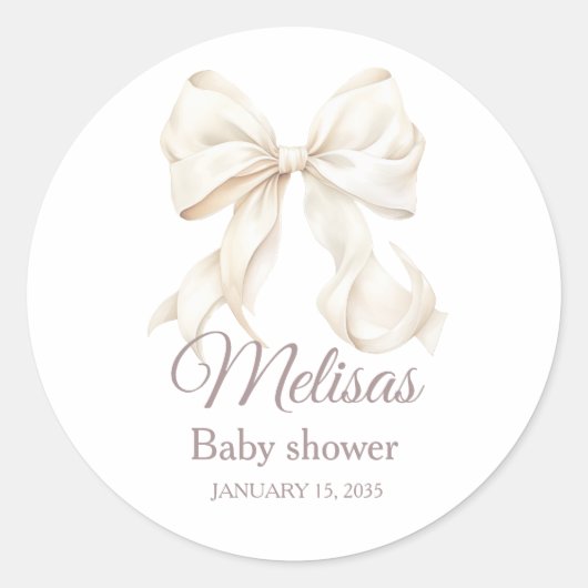 Elegant White Bow Baby Shower  Classic Round Stick Ronde Sticker (Voorkant)