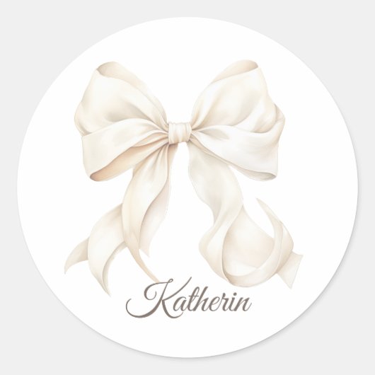 Elegant White Bow Baby Shower  Classic Round Stick Ronde Sticker (Voorkant)