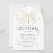 Elegant White Bow Baptism Girl Invitation Kaart (Voorkant)