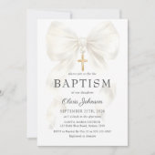 Elegant White Bow Baptism Girl Invitation Kaart (Voorkant)