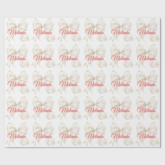 Elegant White Bow red name  Christmas  Cadeaupapier (Vlak)