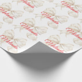 Elegant White Bow red name  Christmas  Cadeaupapier (Hoek)