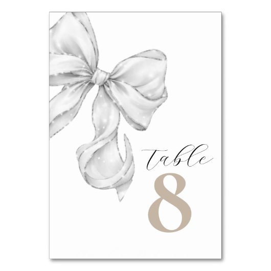 Elegant White Bow Table Numbers for Wedding Kaart (Voorkant)