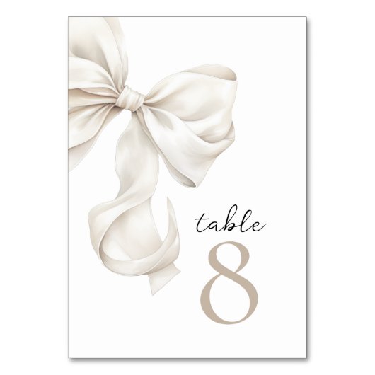 Elegant White Bow Table Numbers Kaart (Voorkant)