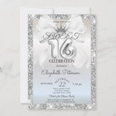 Elegant White Bow,Tiara,Silver Glitter Sweet 16  Kaart (Voorkant)