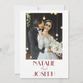 Elegant White Burgundy Minimalist Photo Wedding Kaart (Achterkant)