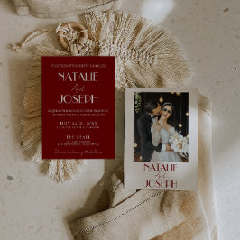Elegant White Burgundy Minimalist Photo Wedding Kaart