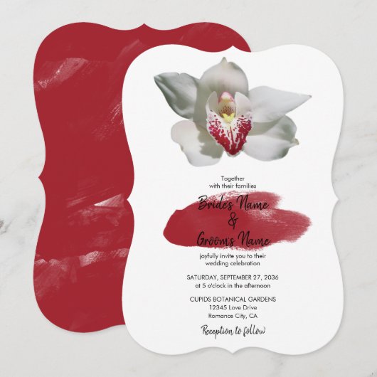 Elegant White Burgundy Orchid Wedding Invitations Kaart (Voorkant / Achterkant)