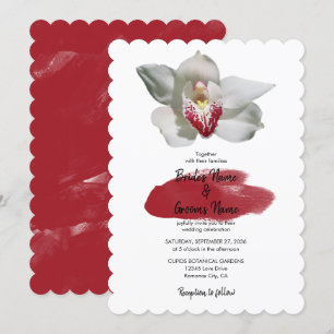 Elegant White Burgundy Orchid Wedding Invitations Kaart