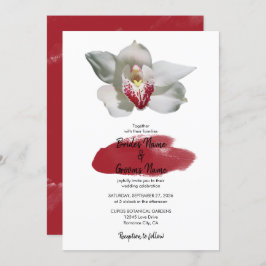 Elegant White Burgundy Orchid Wedding Invitations Kaart