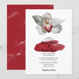 Elegant White Burgundy Orchid Wedding Invitations Kaart