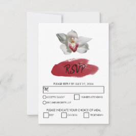 Elegant White Burgundy Orchid Wedding RSVP Kaarten
