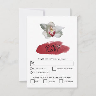 Elegant White Burgundy Orchid Wedding RSVP Kaarten