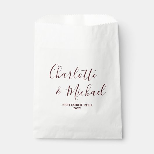 Elegant White & Burgundy Script Minimalist Wedding Bedankzakje (Voorkant)