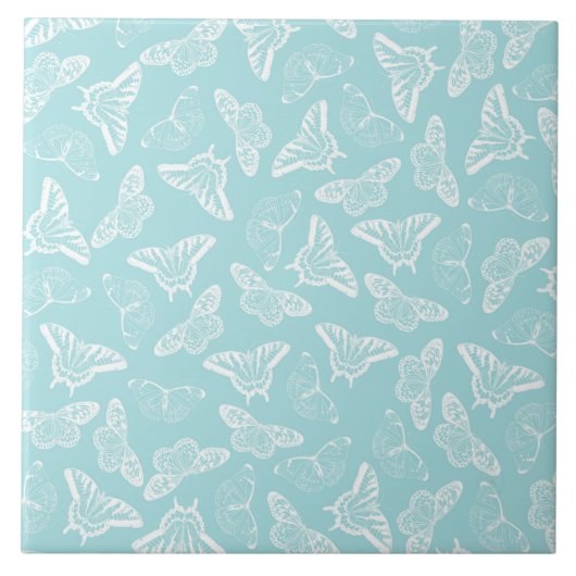 Elegant White Butterflies Blue Design Tegeltje (Voorkant)