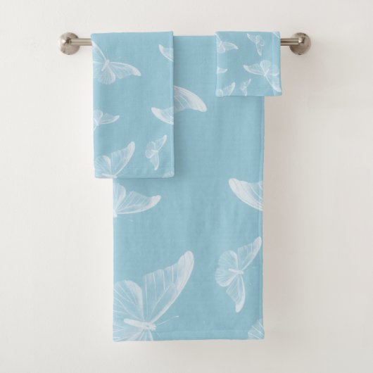 Elegant White Butterflies Ditsy Patroon | Bad Handdoek (Insitu)