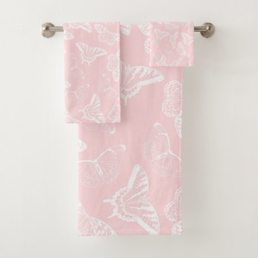 Elegant White Butterflies Roze Design Bad Handdoek (Insitu)