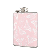 Elegant White Butterflies Roze Design Heupfles (Links)