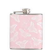 Elegant White Butterflies Roze Design Heupfles (Voorkant)