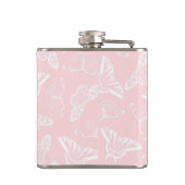 Elegant White Butterflies Roze Design Heupfles (Achterkant)