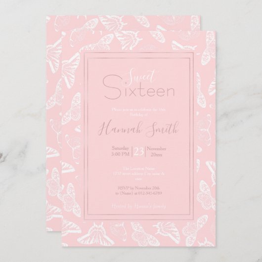 Elegant White Butterflies Roze Design Kaart (Voorkant / Achterkant)