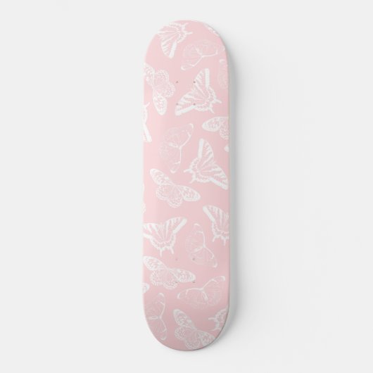 Elegant White Butterflies Roze Design Persoonlijk Skateboard (Voorkant)