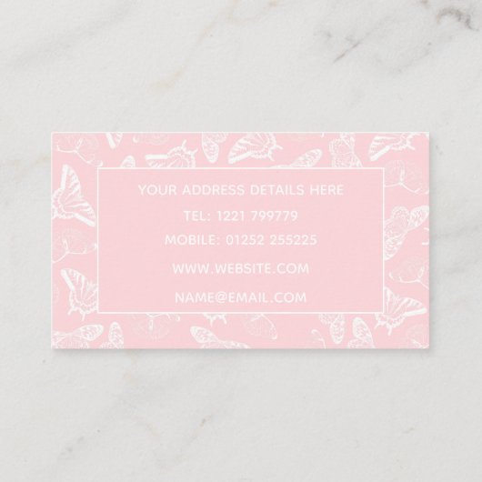 Elegant White Butterflies Roze Design Visitekaartje (Achterkant)