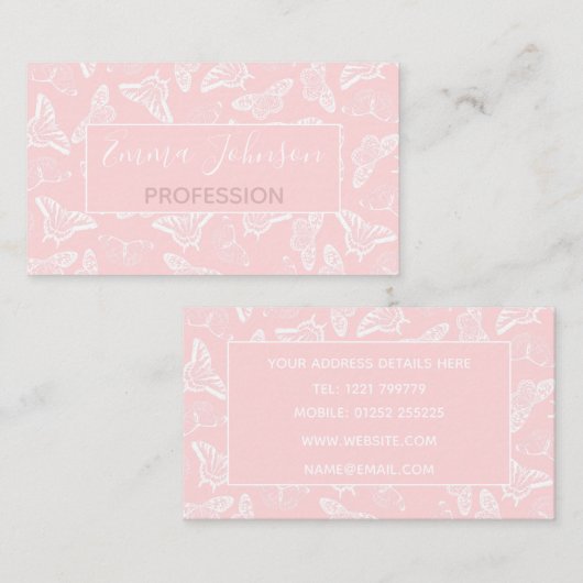 Elegant White Butterflies Roze Design Visitekaartje (Voorkant / Achterkant)