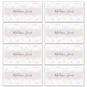 Elegant White Butterfly Pattern Kinder Name Book Sticker