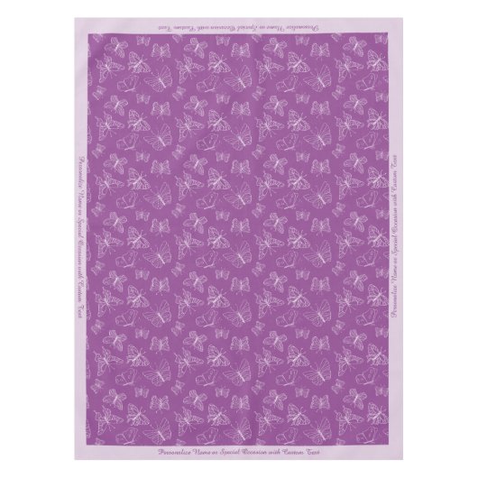 Elegant White Butterfly Pattern Paars personaliser Tafelkleed (Voorkant)