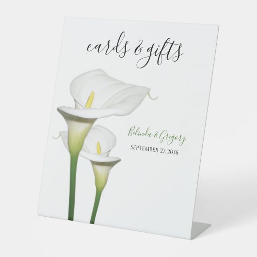 Elegant White Calla Lilies Wedding Cards & Gifts Reclamebord Met Voetstuk (Voorkant)